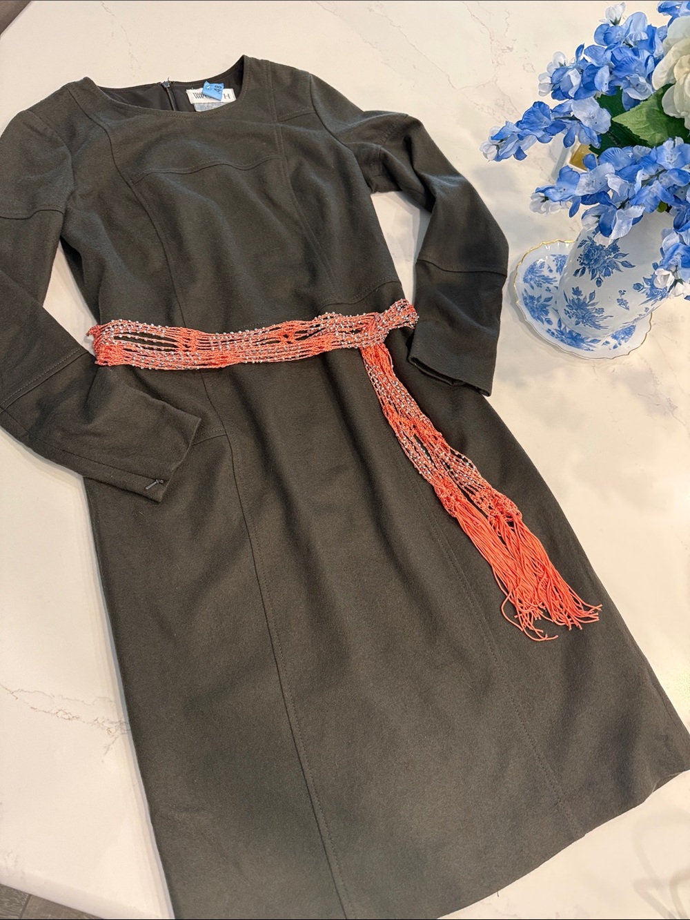 Worth Olive Long-Sleeve Sheath Dress size 10